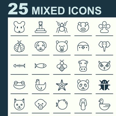 Hayvanat Bahçesi Icons Set. Babun, Kine, Bumblebee ve diğer öğeleri koleksiyonu. Ayrıca kedi, gece, kemik gibi simgeler içerir.
