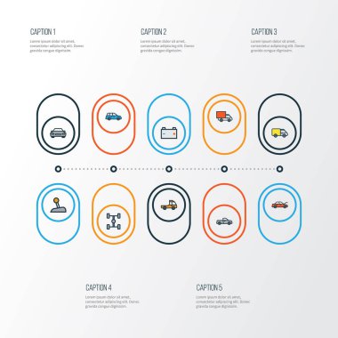 Araba renkli anahat simgelerini belirlemek. Kaporta, Sedan, karkas ve diğer öğeleri koleksiyonu. Ayrıca Dingil mesafesi, pikap, Sedan gibi simgeler içerir.