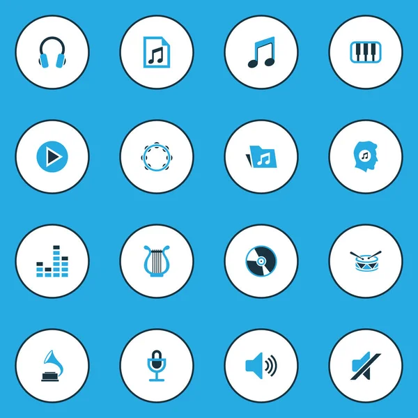 Ses renkli simgeler kümesi. Davul, sessiz, çalma listesi ve diğer öğeleri koleksiyonu. Ayrıca ekolayzer, Not, tef gibi simgeler içerir.