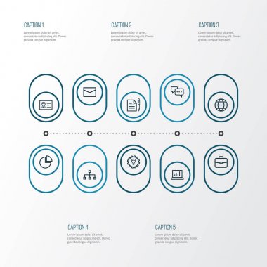 İş anahat simgelerini belirlemek. Evrak çantası, küresel, konuşma ve diğer öğeleri koleksiyonu. Ayrıca lider, mektup, hiyerarşi gibi simgeler içerir.