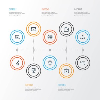 İş anahat simgelerini belirlemek. Beyaz tahta, evrak çantası, büyüyen grafik ve diğer öğeleri koleksiyonu. Ayrıca diyagram, takım, yapısı gibi simgeler içerir.