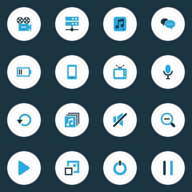Multimedya renkli simgeler kümesi. Ücret, azalma, Karaoke ve diğer öğeleri koleksiyonu. Ayrıca sessizlik, sohbet, azalma gibi simgeler içerir.
