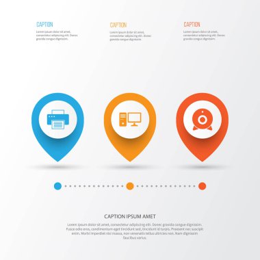 Bilgisayar simgeleri ayarlayın. Baskı makinesi, kişisel bilgisayar, yayın ve diğer öğeleri koleksiyonu. Makine, Pc, yayın gibi semboller de içerir.