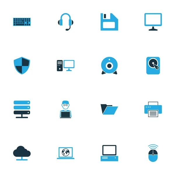 Conjunto de iconos coloridos de computadora. Colección de control, visualización, almacenamiento y otros elementos. También incluye símbolos tales como periférico, ordenador, acceso . — Archivo Imágenes Vectoriales