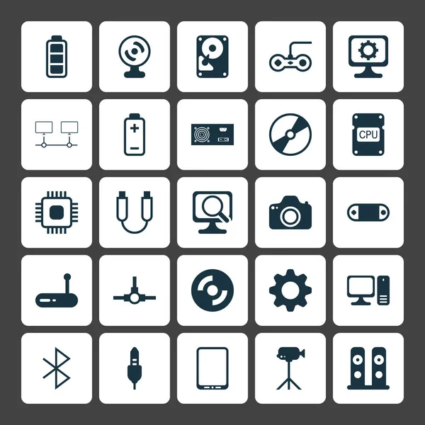 Computer Icons Set. Collection Of Desktop Computer, Settings, Network Structure And Other Elements. Also Includes Symbols Such As Cpu, Web, Symbol. — Stock Vector