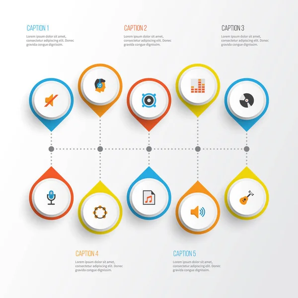 Multimedia platt ikoner Set. Samling av akustiska, ljud, rytm och andra element. Innehåller också symboler såsom tyst, högtalare, tamburin. — Stock vektor