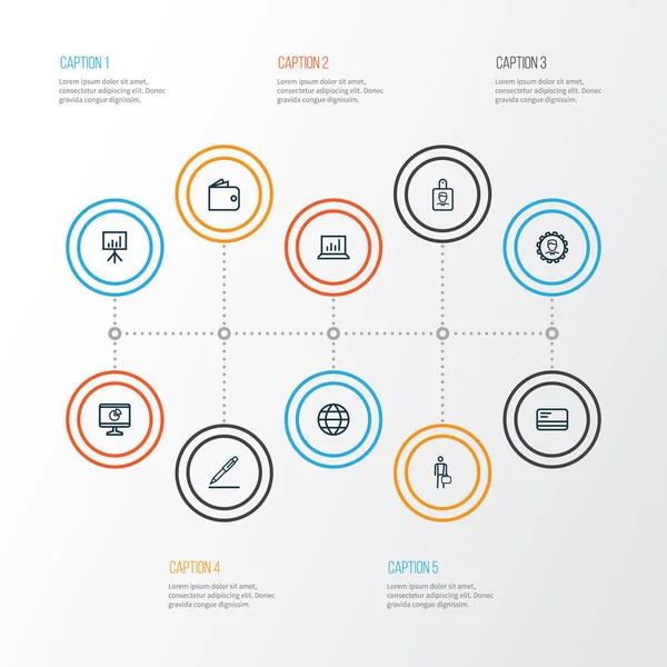 İş anahat simgelerini belirlemek. Banka kartı, Analytics, Yöneticisi ve diğer öğeleri koleksiyonu. Ayrıca ödeme, işaret, patron gibi simgeler içerir.