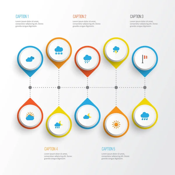 Hava düz simgeler kümesi. Kar, yıldırım, bulutlu ve diğer öğeleri koleksiyonu. Ayrıca, bulutlar, yağmur, şimşek gibi simgeler içerir.