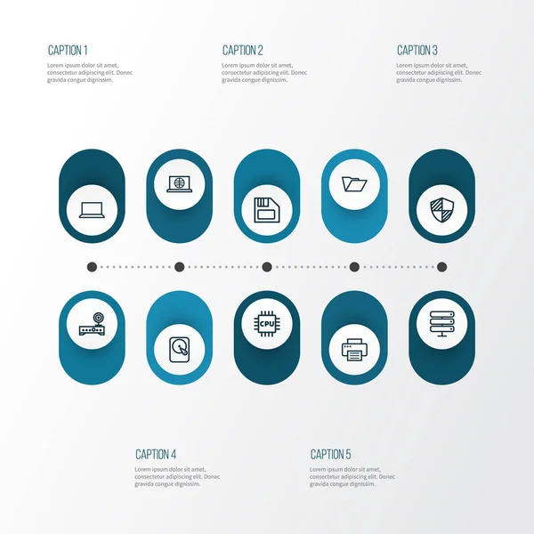 Hardware Outline Icons Set. Collection Of Cpu, Protect, File And Other Elements. Also Includes Symbols Such As Access, Folder, Modem. — Stock Vector