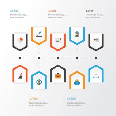 İş düz simgeler kümesi. Pasta Bar, çanta, yaka kartı ve diğer öğeleri koleksiyonu. Ayrıca Yöneticisi, kimlik, ok gibi simgeler içerir.