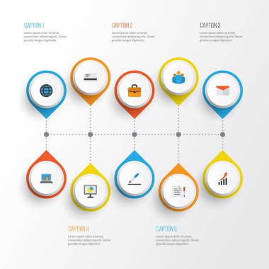 İş düz simgeler kümesi. Koleksiyon, genel, grup, zarf ve diğer öğeleri. Ayrıca, mektup, ödeme, sayfa gibi simgeler içerir.