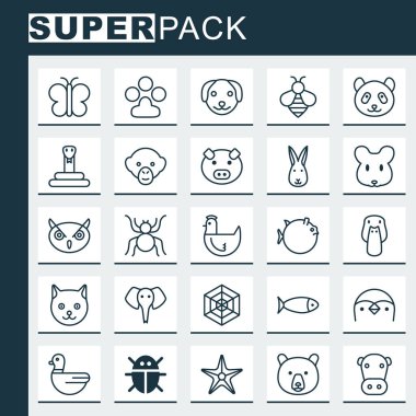 Hayvanat Bahçesi Icons Set. Piglet, Bumblebee, Kine ve diğer öğeleri koleksiyonu. Ayrıca Panda, arı, kedi gibi simgeler içerir.