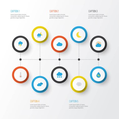 Hava düz simgeler kümesi. Bulut, Moon, yıldırım ve diğer öğeleri koleksiyonu. Ayrıca sembolleri böyle içerir olarak rüzgarlı, sıcak, bulut.