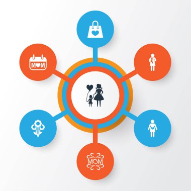 Kutlama Icons Set. Mam, çiçekler, tatil ve diğer öğeleri koleksiyonu. Ayrıca çocuk, alışveriş, bitki gibi simgeler içerir.