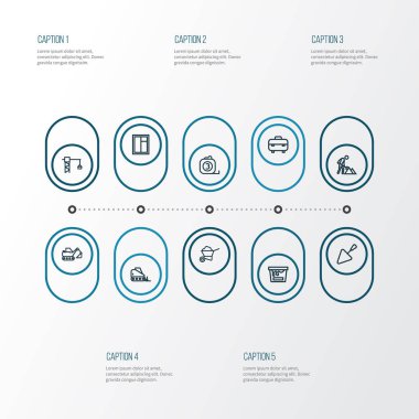 Mimari anahat simgelerini belirlemek. Kule Vinç, inşaat işleri, renk olabilir ve diğer öğeleri koleksiyonu. Ayrıca traktör, cetvel, bakım gibi simgeler içerir.