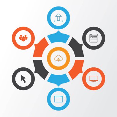 Internet simgeler kümesi. Fare, veri gönderme, ekran ve diğer öğeleri koleksiyonu. Ayrıca sembolleri içerir insanlar gibi takım, senkronize.