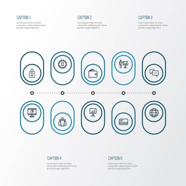 Ticaret anahat simgeler kümesi. Yöneticisi, banka kartı, m-cüzdan ve diğer öğeleri koleksiyonu. Ayrıca Analytics, dünya, lider gibi simgeler içerir.