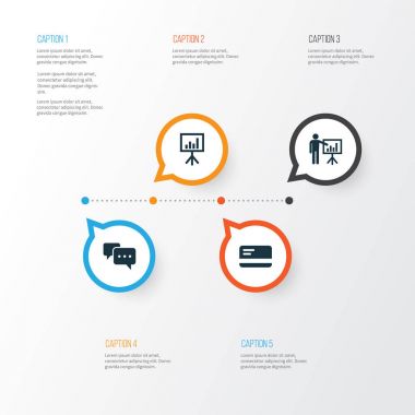 Ticaret simgeler kümesi. Sunu kurulu, adam, sohbet ve diğer öğeleri sunma topluluğu. Ayrıca grafik, mesaj, ödeme gibi simgeler içerir.