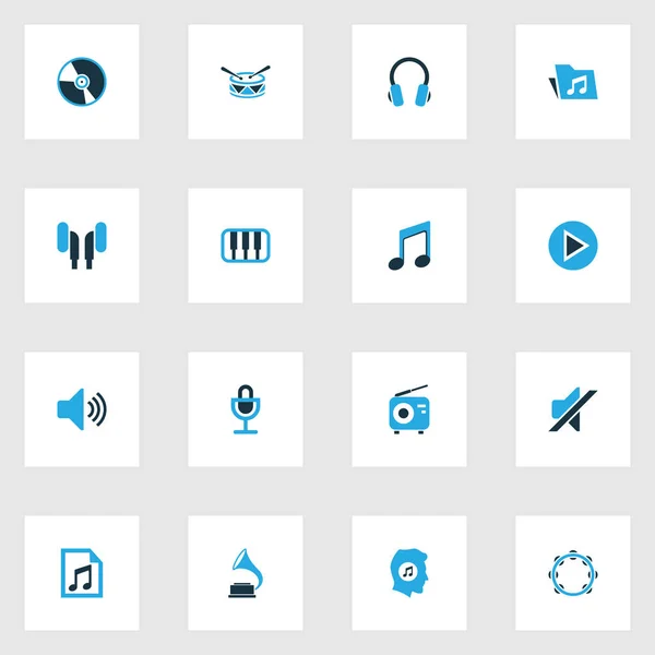 Набір аудіо барвисті іконки. Колекція Примітка, обсягу, грати та інші елементи. Також включає в себе символи, такі як папки, бубна, Meloman. — стоковий вектор