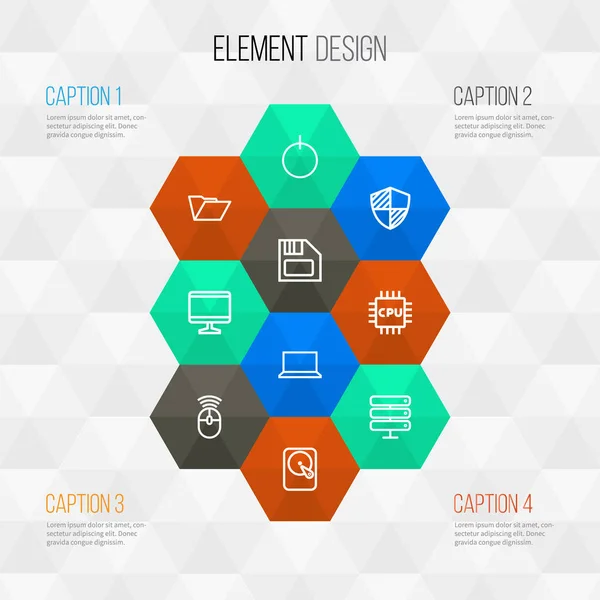 Computer Outline Icons Set. Collection Of Protect, Hard Disk, Power And Other Elements. Also Includes Symbols Such As Floppy, Notebook, Winchester. — Stock Vector