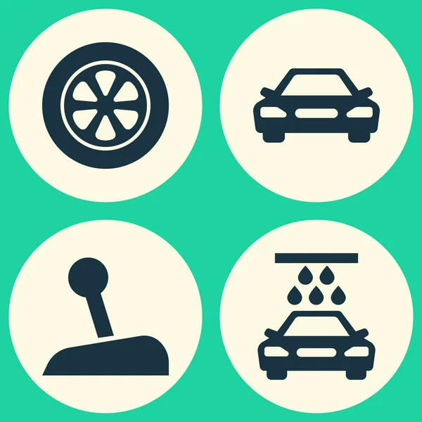 Automobile Icons Set. Collection Of Transport Cleaning, Auto, Stick And Other Elements. Also Includes Symbols Such As Automobile, Wheel, Water. — Stock Vector