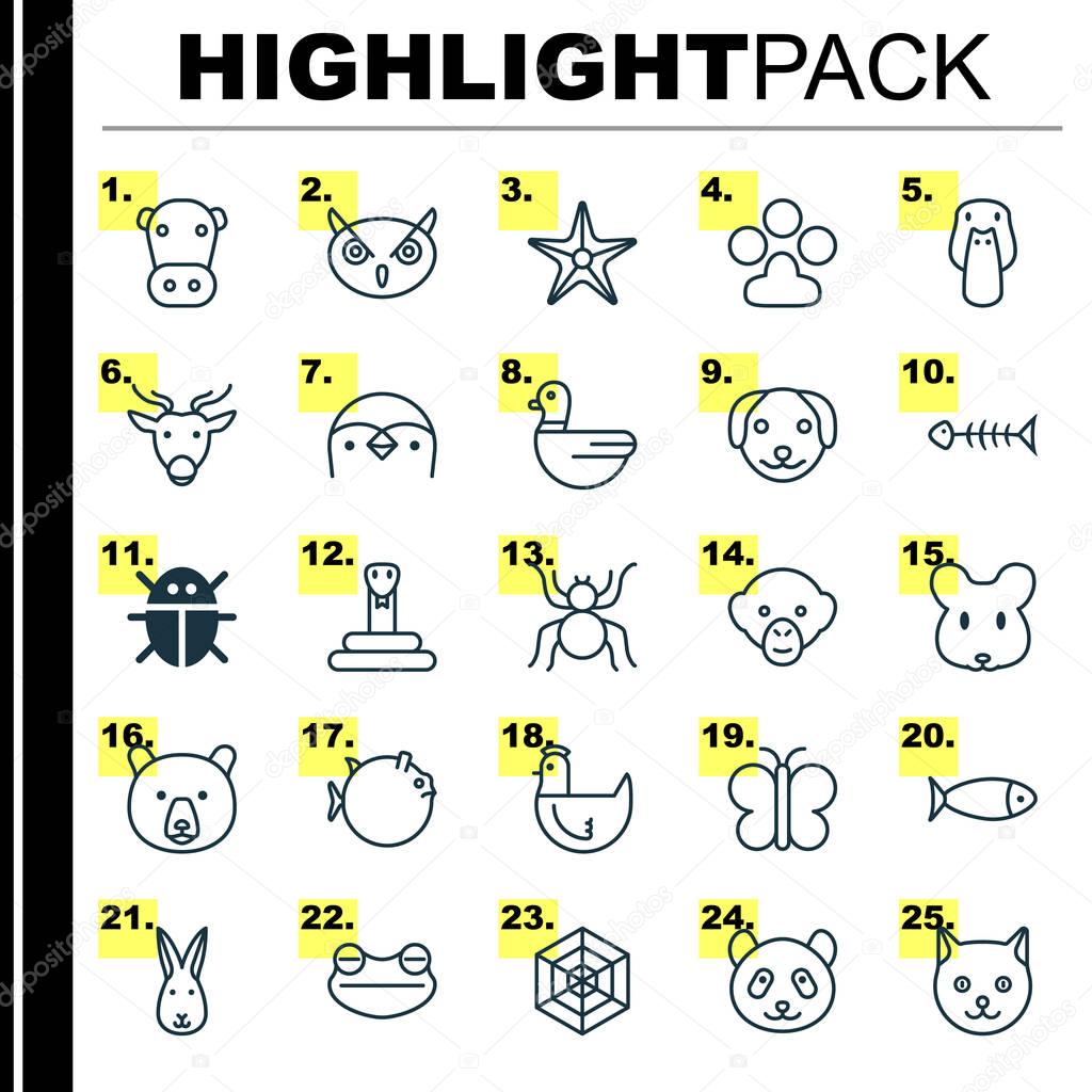 Zoology Icons Set. Collection Of Night Fowl, Diver, Kine And Other Elements. Also Includes Symbols Such As Print, Cat, Duck.