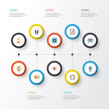 Müzik düz simgeler kümesi. Ses, düğme, medya ve diğer öğeleri koleksiyonu. Ayrıca oyun, ses, mikrofon gibi simgeler içerir.