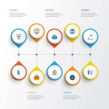 Ticaret düz simgeler kümesi. Adam sunulması, geliştirici, istatistik ve diğer öğeleri koleksiyonu. Ayrıca, kalem, iş, sözleşme gibi simgeler içerir.