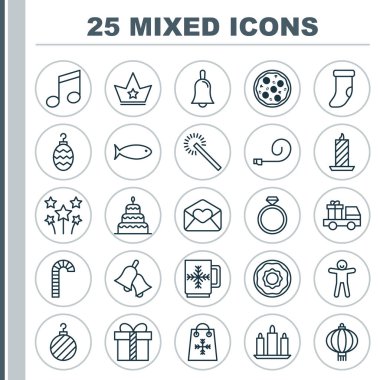 Yeni simgeler kümesi. Noel oyuncak, Pizza yemek, balmumu ve diğer öğeleri koleksiyonu. Ayrıca düdük, Prenses, araba gibi simgeler içerir.