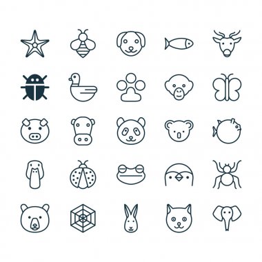 Doğa Icons Set. Ayı, güve, pençe baskı ve diğer öğeleri koleksiyonu. Ayrıca fil, Butterflyfish, örümcek gibi simgeler içerir.