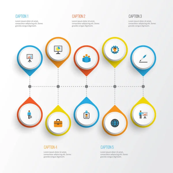 Ticaret düz simgeler kümesi. Adam sunulması, geliştirici, istatistik ve diğer öğeleri koleksiyonu. Ayrıca, kalem, iş, sözleşme gibi simgeler içerir.