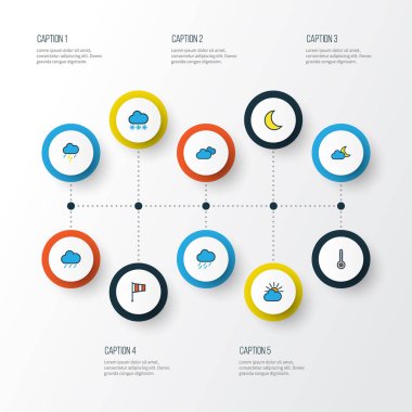 İklim renkli anahat simgelerini belirlemek. Puslu topluluğu, ölçek, kar yağıyordu ve diğer öğeleri. Twilight, bulutlu, fırtına gibi semboller de içerir.