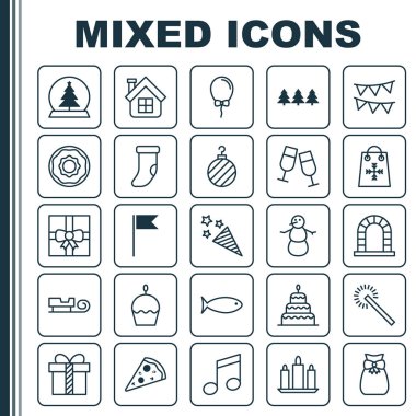 Yeni simgeler kümesi. Hediye, Sparkles, tatil süsleme ve diğer öğeleri koleksiyonu. Ayrıca giyim, alev, halka gibi simgeler içerir.