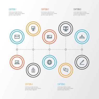 İş anahat simgelerini belirlemek. İstatistikler, küresel, sözleşme imzalama toplama ve diğer öğeler. Ayrıca konuşma, Analytics, masa gibi simgeler içerir.
