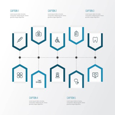 Tıp anahat simgelerini belirlemek. Sıcaklık, alçı, monitör ve diğer öğeleri koleksiyonu. Ayrıca pençe, veri, ekipman gibi simgeler içerir.