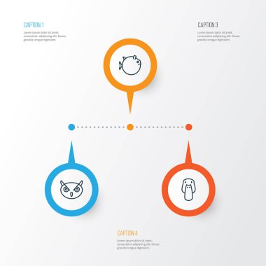 Hayvanat Bahçesi Icons Set. Butterflyfish, gece tavuk, ördek ve diğer öğeleri koleksiyonu. Ayrıca yeşilbaş, Globefish, balık gibi simgeler içerir.