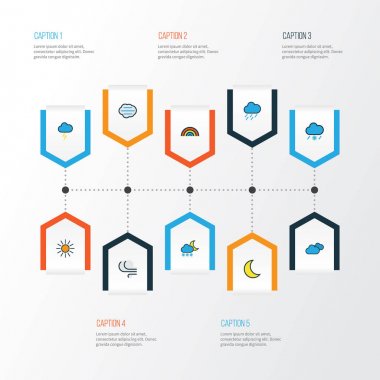 Hava renkli anahat simgeler kümesi. Rüzgarlı, bulutlu hava, donma ve diğer öğeleri koleksiyonu. Ayrıca sembolleri gibi içerir bulutlu, sisli, dondurma.