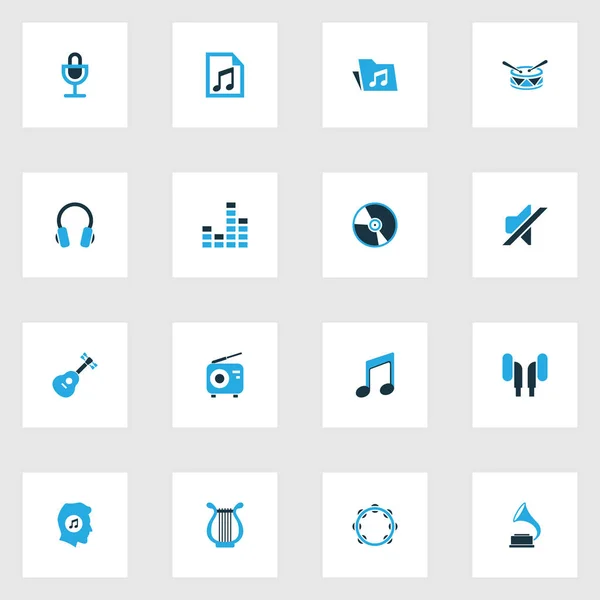 Muziek kleurrijke Icons Set. Collectie van Radio, map, Mute en andere elementen. Ook symbolen zoals Harp, vat, Meloman. — Stockvector