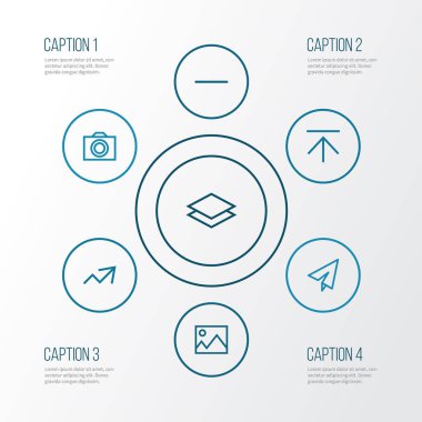 Kullanıcı anahat simgeleri ayarlayın. Kamera, Upload, gönderme ve diğer öğeleri koleksiyonu. Ayrıca artış, ince, Video gibi simgeler içerir.