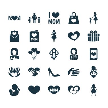 Anneler günü simgesi tasarım konsepti. Metin, erkek ve Bayan 25 gibi öğeleri kümesi. Sevgi dolu, güzel simgelerini korumak ve Stiletto.