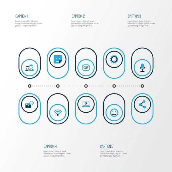 Ensemble d'icônes colorées Internet. Collection d'amis, notification, Web social et autres éléments. Comprend également des symboles tels que Partager, sourire, roue dentée . — Image vectorielle