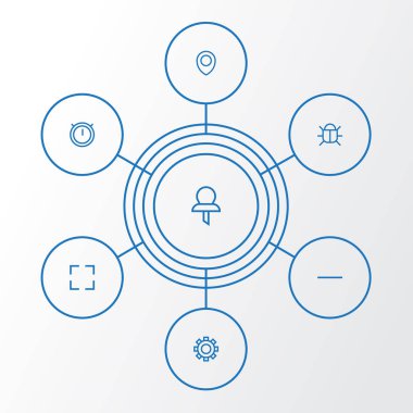 Kullanıcı anahat simgeleri ayarlayın. PIN, tam ekran, konum ve diğer öğeleri koleksiyonu. Ayrıca ekran, mil, metre gibi simgeler içerir.