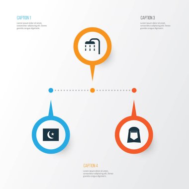 Din Icons Set. Islam, Hijab, vücut temizliği ve diğer öğeleri koleksiyonu. Ayrıca boy abdesti, vücut, din gibi simgeler içerir.