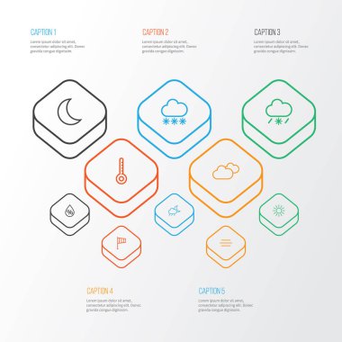 Hava anahat simgelerini belirlemek. Rüzgar, Moon, kar ve diğer öğeleri koleksiyonu. Ayrıca Rüzgar gülü, yağmur, sıcaklık gibi simgeler içerir.