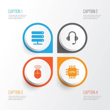 Bilgisayar simgeleri ayarlayın. Anakart, bilgisayar fare, kulaklık ve diğer öğeleri koleksiyonu. Ayrıca anakart, kontrolü, sunucu gibi simgeler içerir.