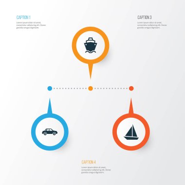 Ulaşım Icons Set. Otomobil, yat, Tanker ve diğer öğeleri koleksiyonu. Ayrıca otomobil, kargo, yat gibi simgeler içerir.