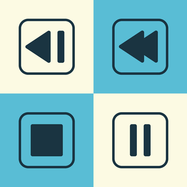 Audio Icons Set. Collection Of Stop Button, Mute Song, Last Song And Other Elements. Also Includes Symbols Such As Back, Pause, Media.