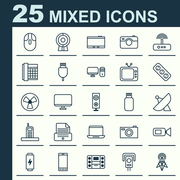 Aracı Icons Set. Dijital kamera, Cctv, iş telefonu ve diğer öğeleri koleksiyonu. Ayrıca Office, Fotokopi, Smartphone gibi simgeler içerir.