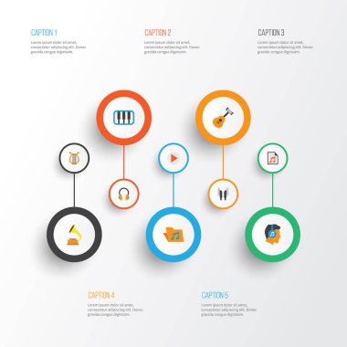 Ses düz simgeler kümesi. Erkek, kulak Muffs, düğme ve diğer öğeleri koleksiyonu. Ayrıca liste, kulaklık, düğme gibi simgeler içerir.