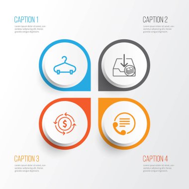 E-ticaret Icons Set. Peg, topluluğu para, telefon ve diğer öğeleri geri alıyorum. Ayrıca Download, Exchange, Peg gibi simgeler içerir.